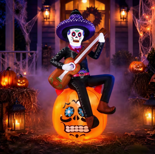 6-Foot Halloween Inflatable Pumpkin & Guitar-Playing Skeleton Outdoor Decoration