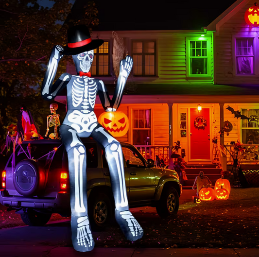 12-Foot Halloween Inflatable Sitting Skeleton Outdoor Decoration