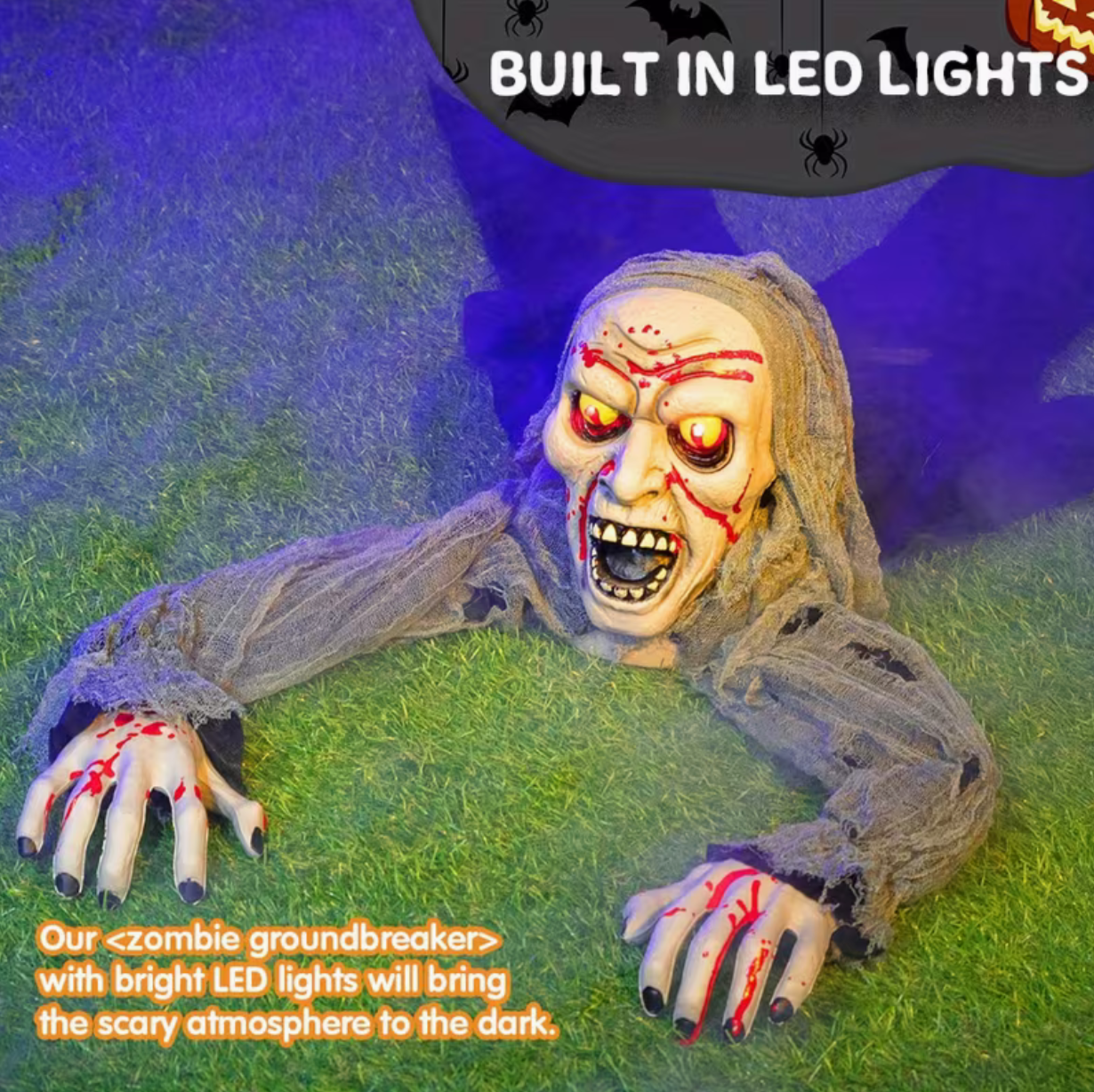 Light-Up Zombie Groundbreaker Halloween Decoration with Bloodstains & Eerie Sounds