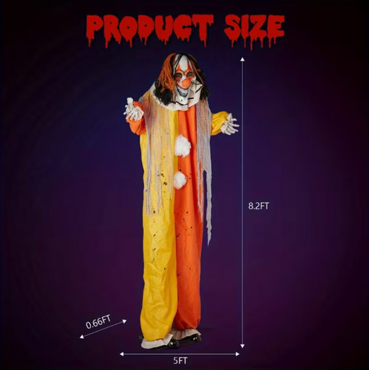 8.2ft Animated Screaming Clown Halloween Decoration – Life-Size Haunted Yard Prop
