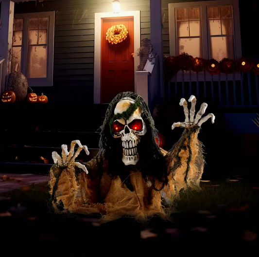 Animated Zombie Groundbreaker Halloween Prop – Light-Up Skeleton with Glowing Eyes & Creepy Sound