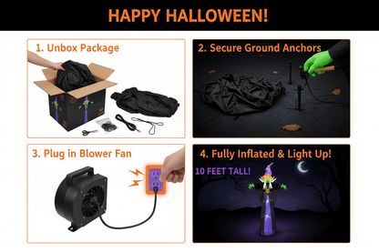 10 Ft Halloween Witch Inflatable - Setup Instructions