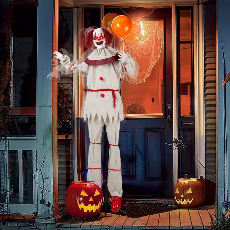 Halloween Animatronic Clown Standing Outdoor Halloween Decoration with Red Eyes, Scary Sounds 5.7FT