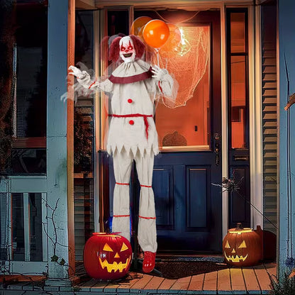 Halloween Animatronic Clown Standing Outdoor Halloween Decoration with Red Eyes, Scary Sounds 5.7FT