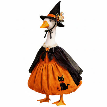 Halloween Porch Goose Outfit — 23" Witch Hat, Pumpkin Dress & Cape