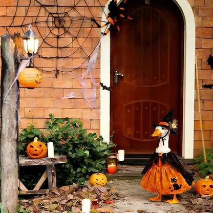 Halloween Porch Goose Outfit — 23" Witch Hat, Pumpkin Dress & Cape