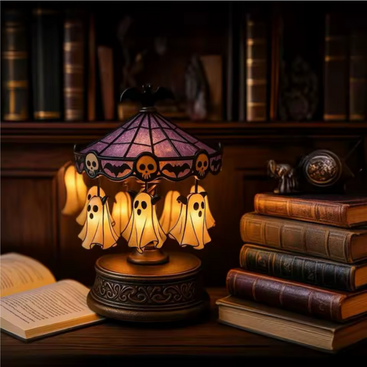 Enchanted Halloween Carousel Lamp with Glowing Figures