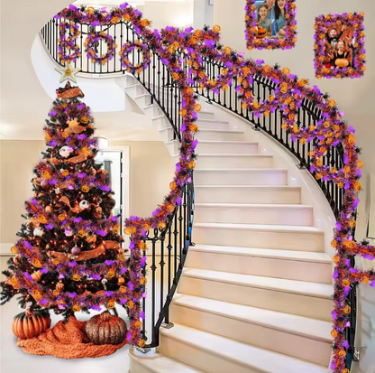 Halloween Tinsel Garland Decoration Set with Pumpkins, Bats & Spiders