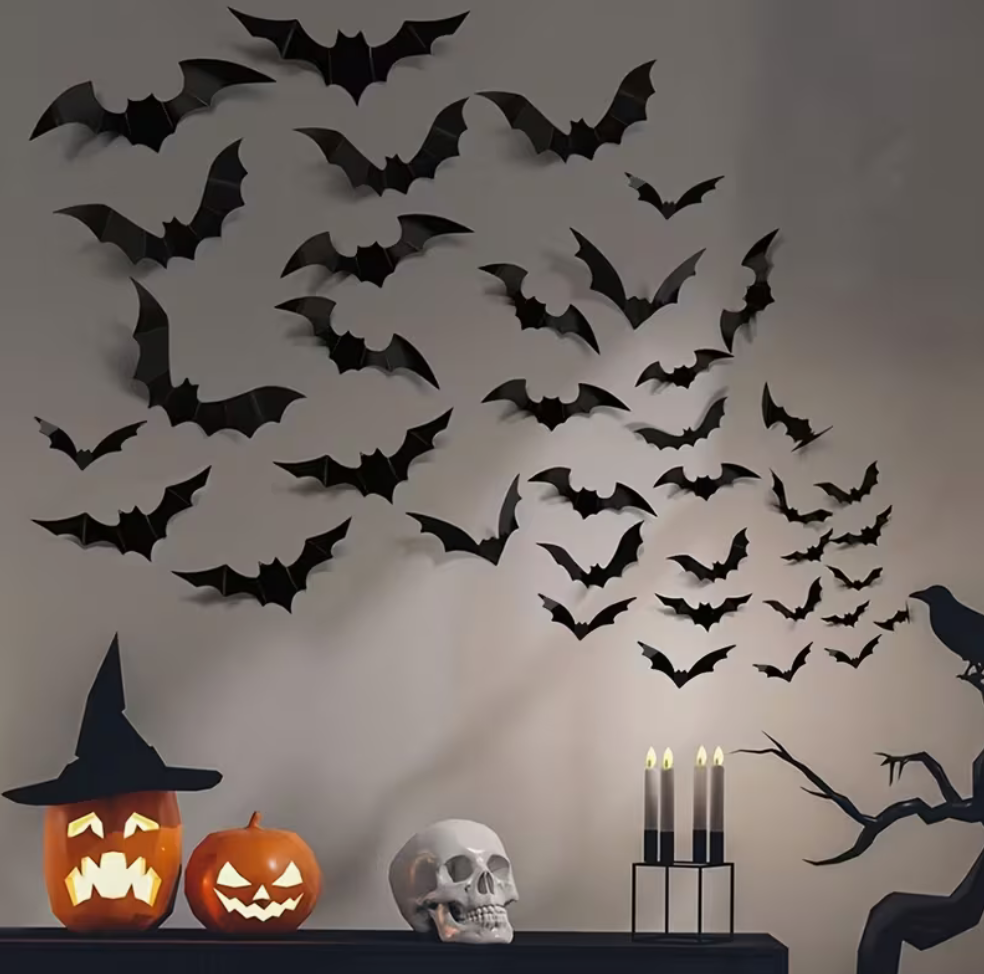 148-Piece 3D Bat Decorations – Halloween Wall & Window Decor