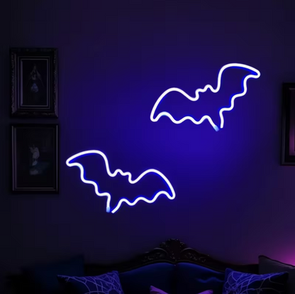Bat LED Neon Sign – Gothic Wall Light for Halloween Decor