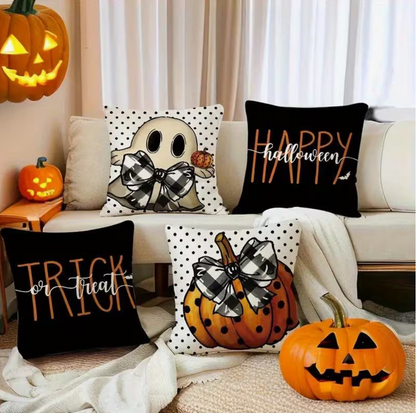 Cute Ghost Linen Pillow Covers – Set of 4, 18" Halloween Cushion Covers