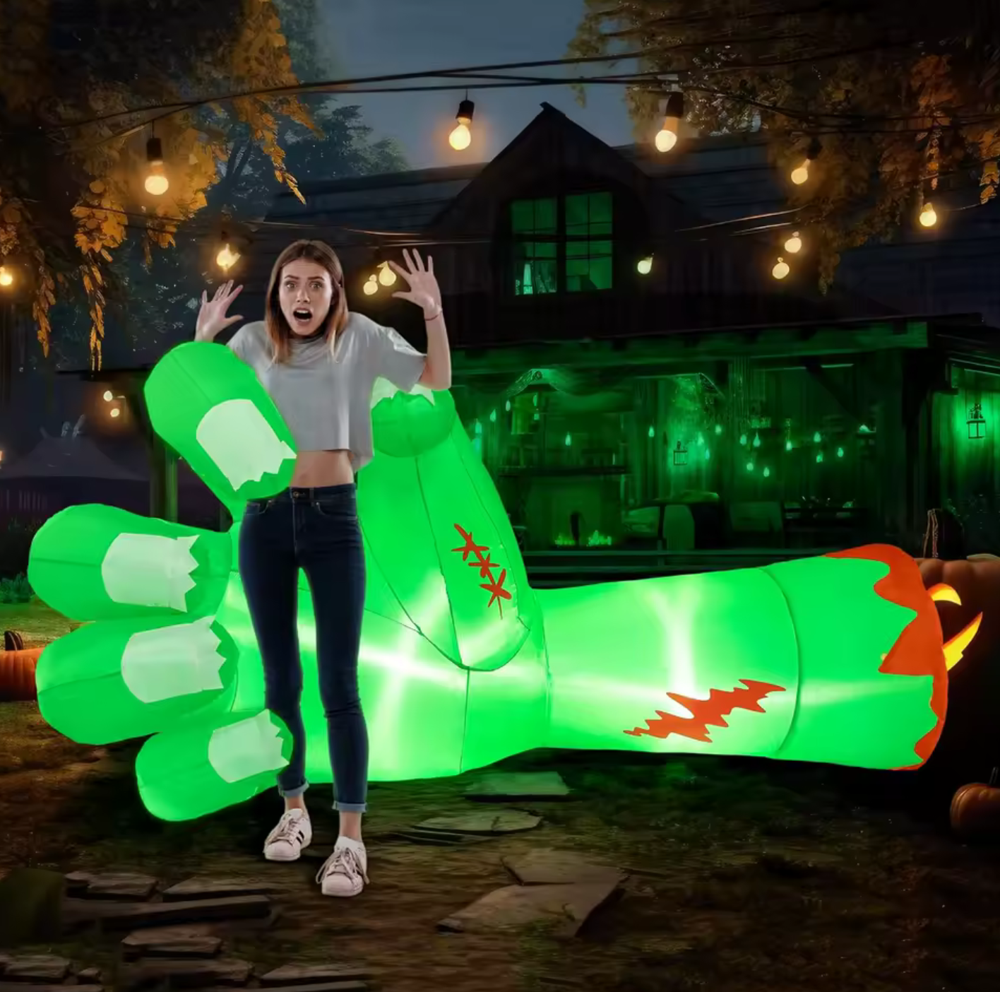 Glowing Green Inflatable Zombie Hand Halloween Decoration with LED Lights