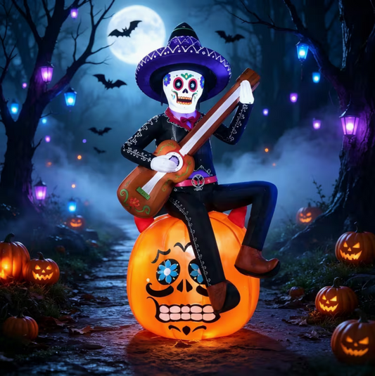 6-Foot Halloween Inflatable Pumpkin & Guitar-Playing Skeleton Outdoor Decoration