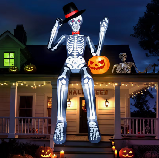 12-Foot Halloween Inflatable Sitting Skeleton Outdoor Decoration