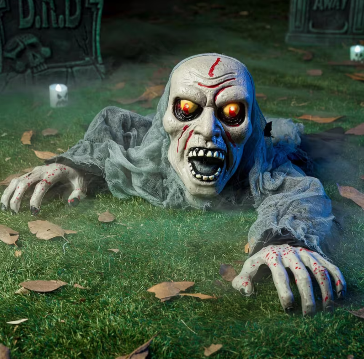 Light-Up Zombie Groundbreaker Halloween Decoration with Bloodstains & Eerie Sounds