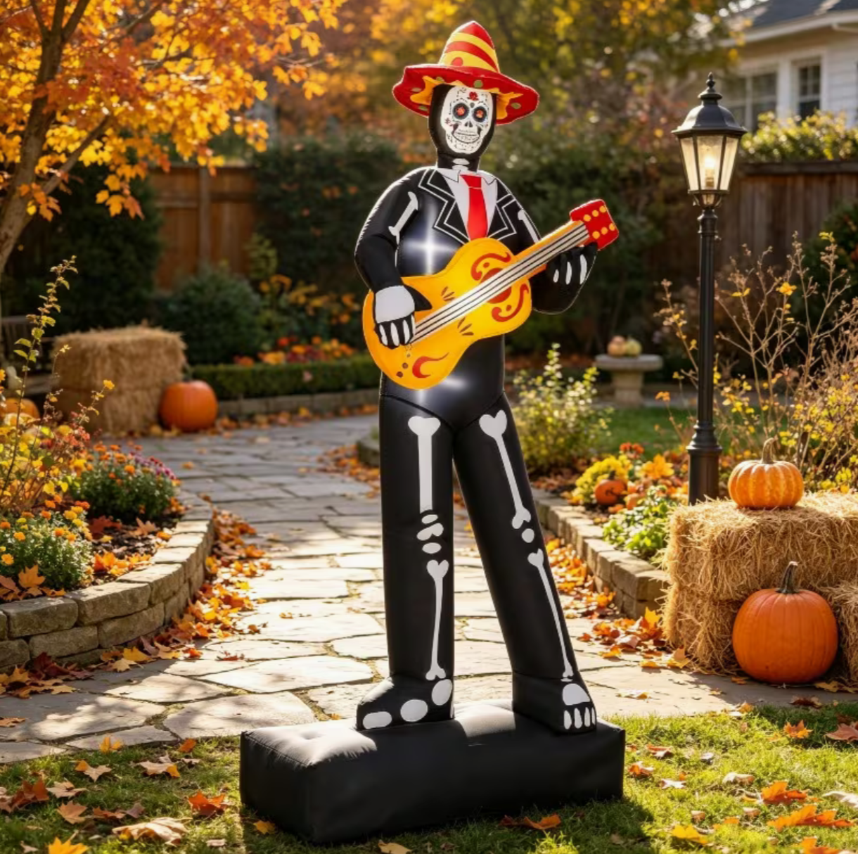 7.3-Foot Halloween Inflatable Guitar-Playing Skeleton Outdoor Decoration