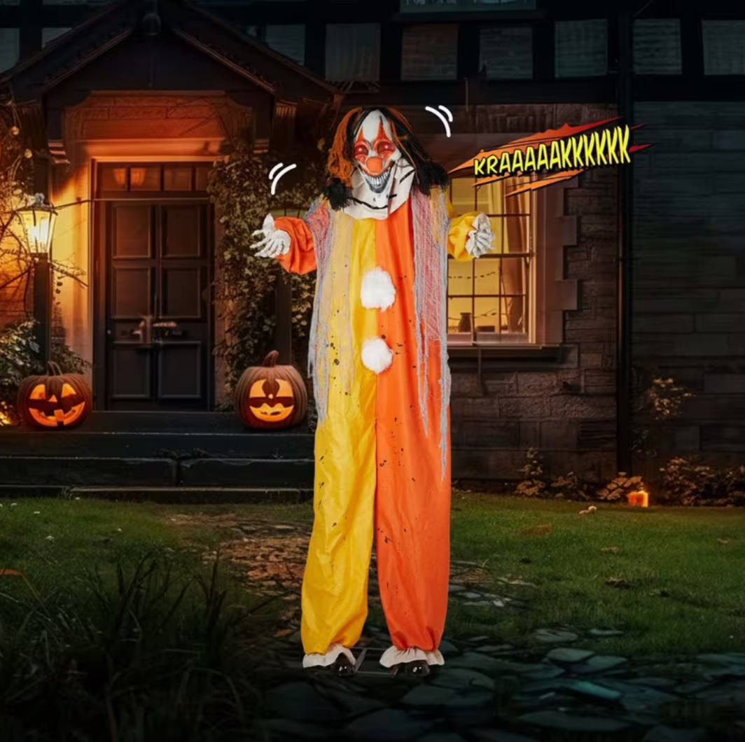 8.2ft Animated Screaming Clown Halloween Decoration – Life-Size Haunted Yard Prop