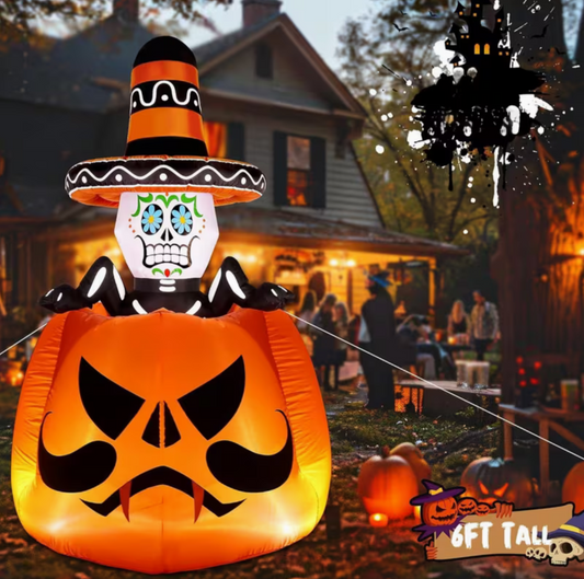 6ft Animated Halloween Inflatable – Sugar Skull Rising from Pumpkin Outdoor Decoration