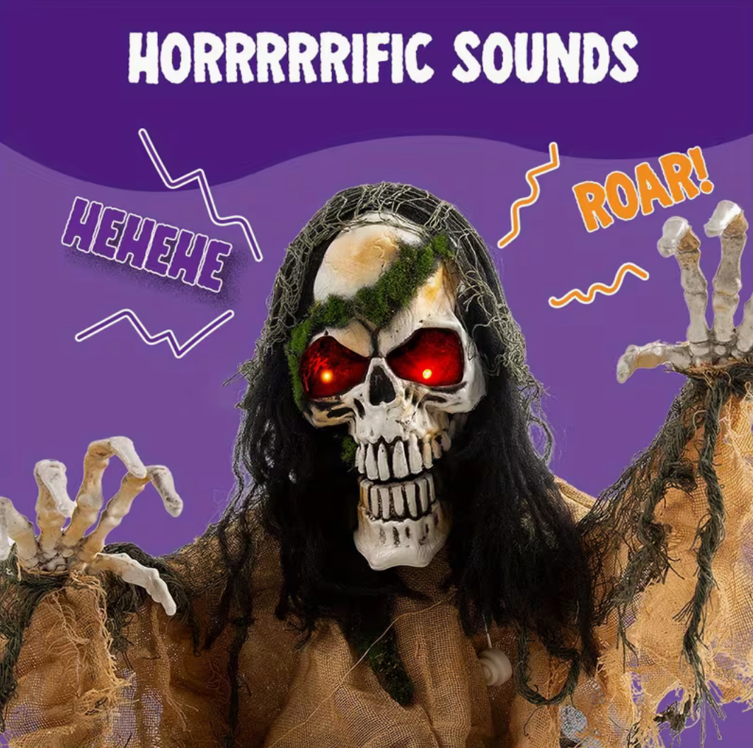 Animated Zombie Groundbreaker Halloween Prop – Light-Up Skeleton with Glowing Eyes & Creepy Sound