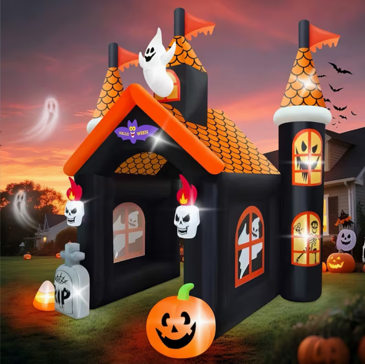 12-Foot Halloween Inflatable Archway with Ghost, Pumpkin & LED Lighting