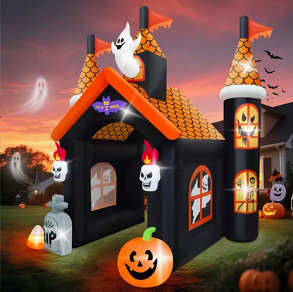 12-Foot Halloween Inflatable Archway with Ghost, Pumpkin & LED Lighting