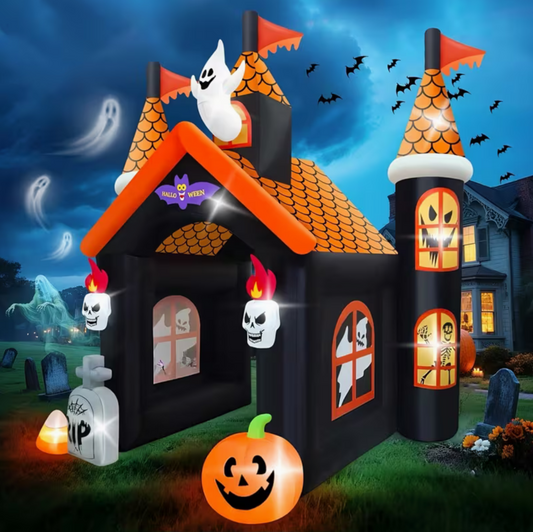 12-Foot Halloween Inflatable Archway with Ghost, Pumpkin & LED Lighting