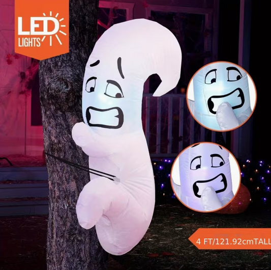 4-Foot Halloween Inflatable Ghost Hugging Tree Outdoor Decoration with LED Lighting