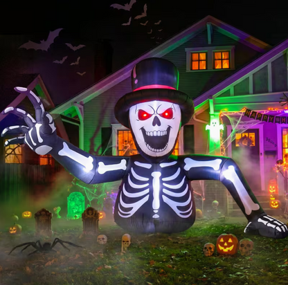 10FT Inflatable Skeleton with Glowing Red Eyes & Built-In LEDs