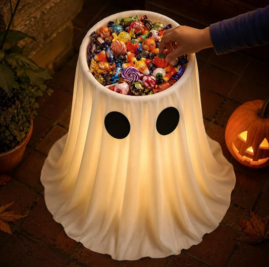 30IN Lighted Ghost Candy Bowl with Timer & Remote