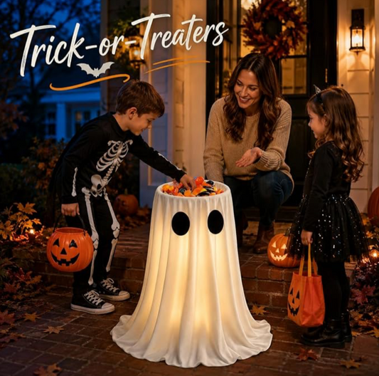 30IN Lighted Ghost Candy Bowl with Timer & Remote