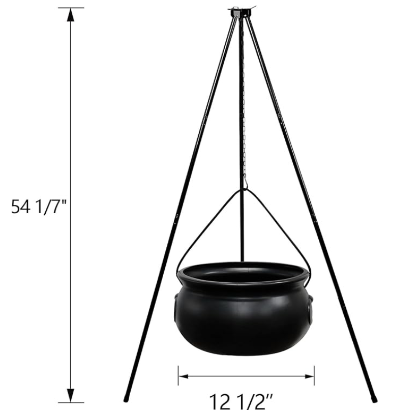 Large Witches Cauldron on 54" Tripod | Halloween Candy Bucket & Yard Decor