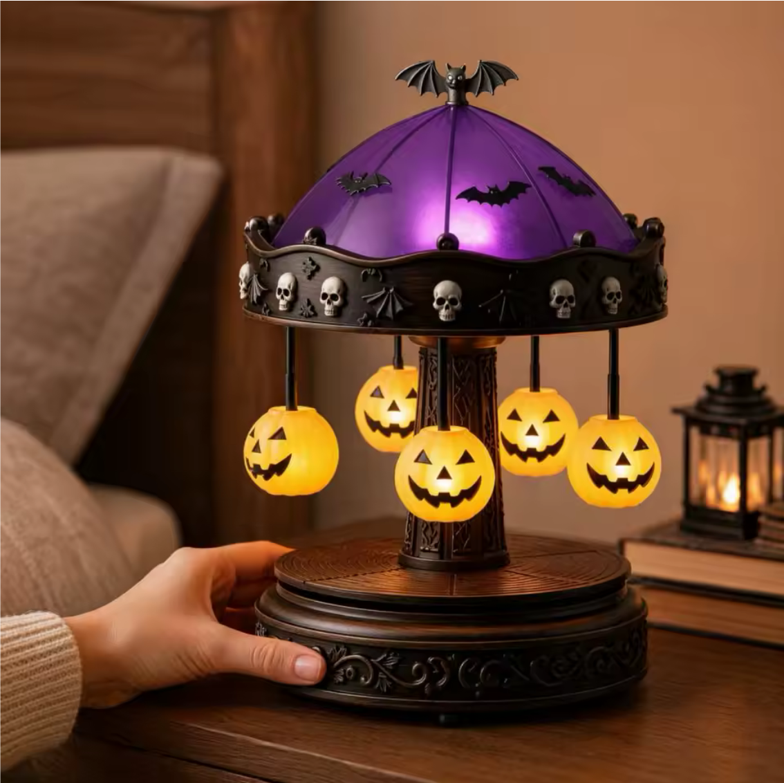 Enchanted Halloween Carousel Lamp with Glowing Figures