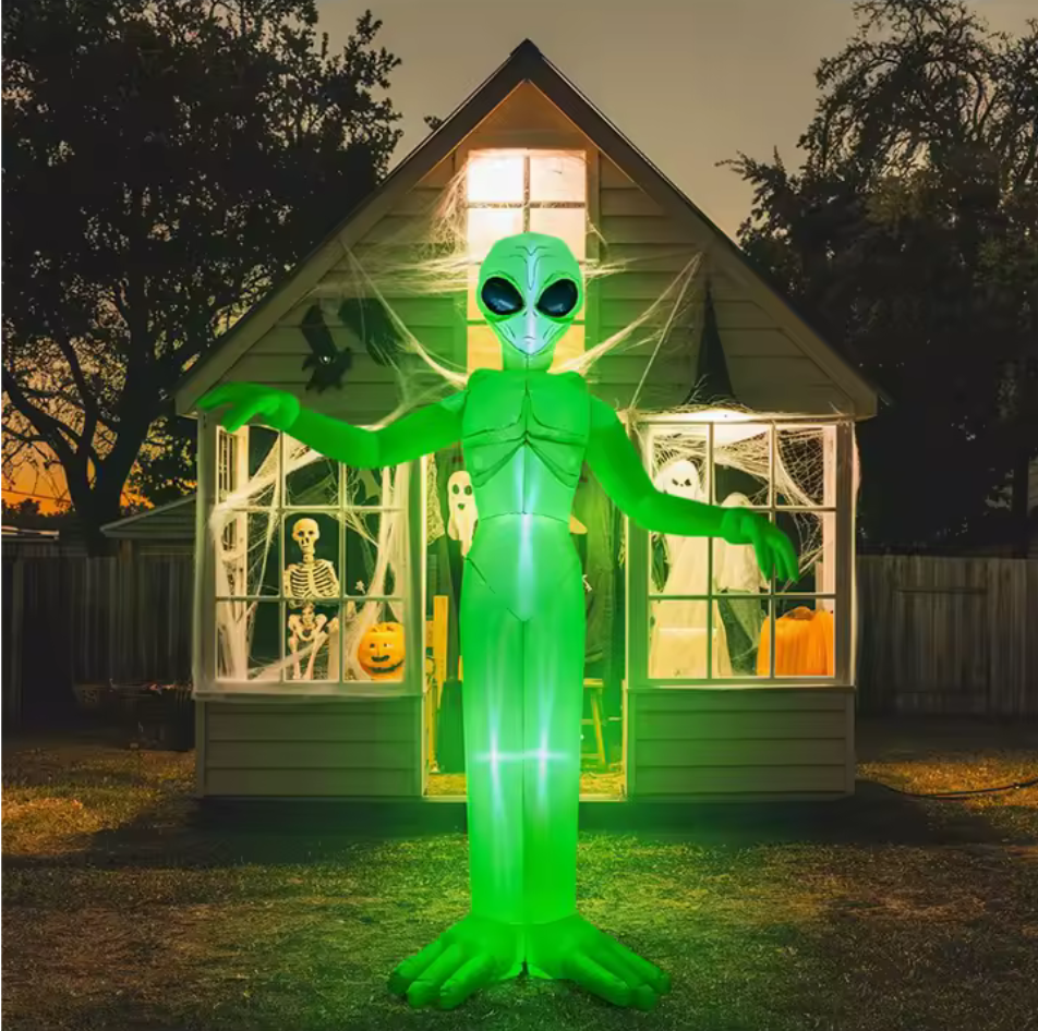 Giant Inflatable Glowing Green Alien Halloween Yard Decoration