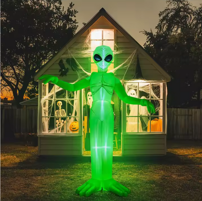 Giant Inflatable Glowing Green Alien Halloween Yard Decoration