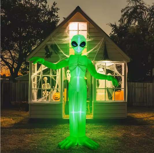 Giant Inflatable Glowing Green Alien Halloween Yard Decoration