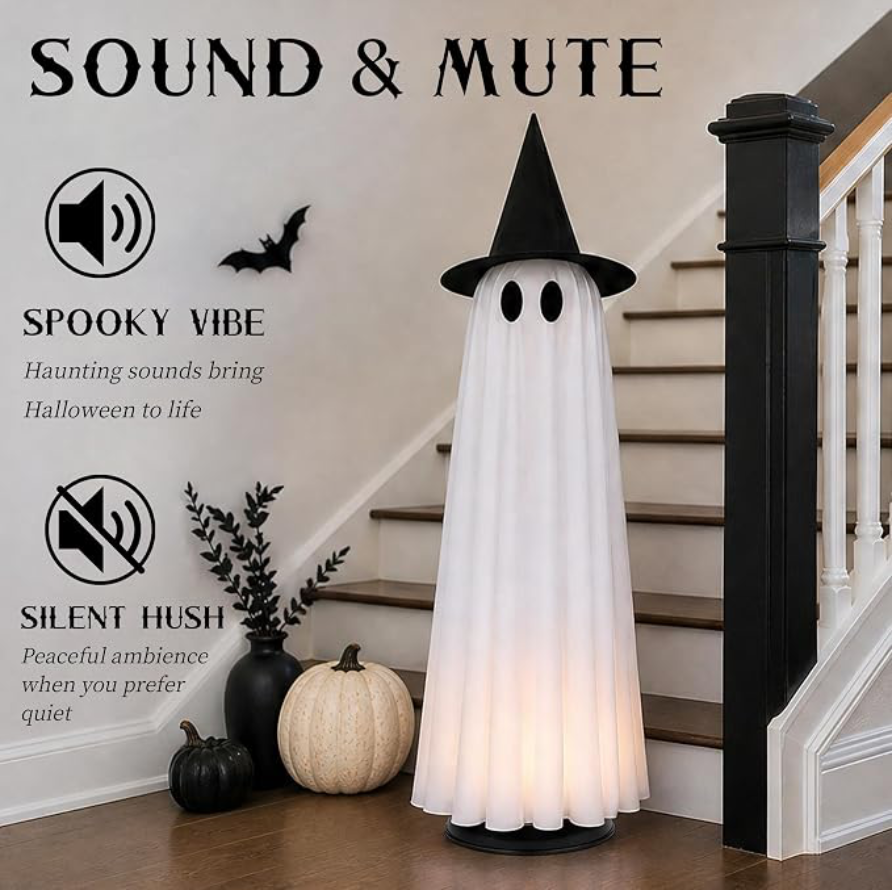 46.5" Animated Floating Ghost Halloween Decoration with Spooky Sound & Touch Sensor