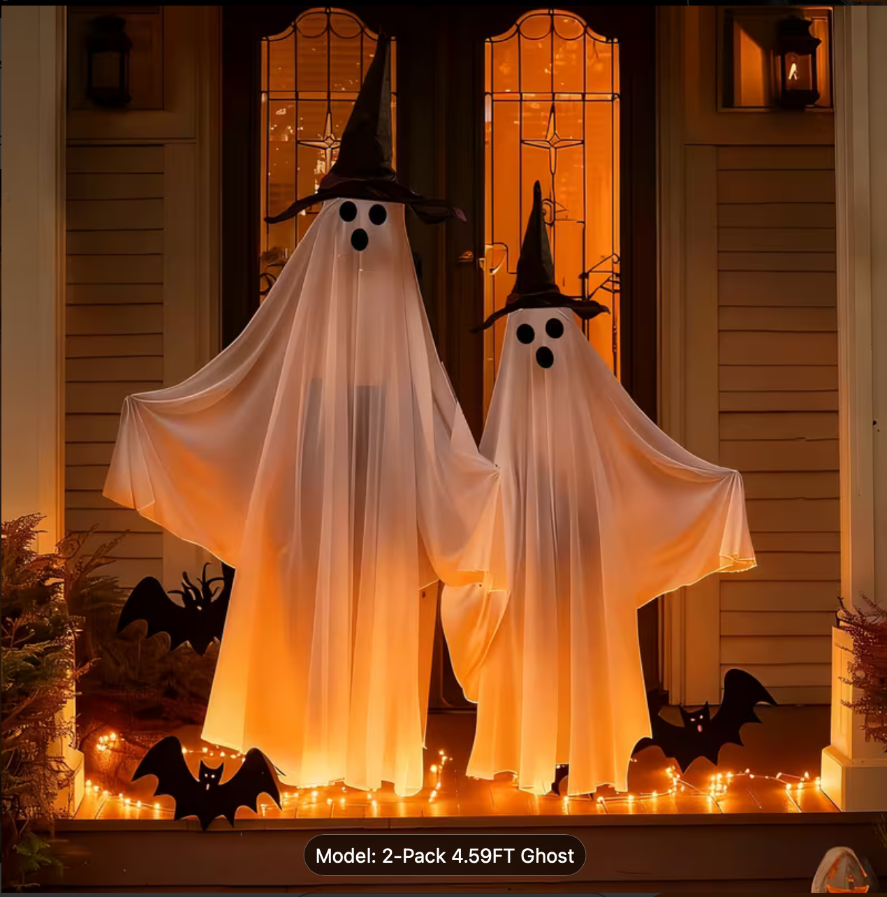Light-Up Hanging Ghosts with Witch Hats – 2 Pack (4.59 ft)