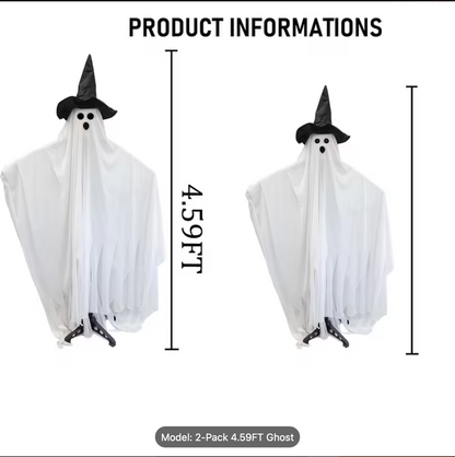 Light-Up Hanging Ghosts with Witch Hats – 2 Pack (4.59 ft)