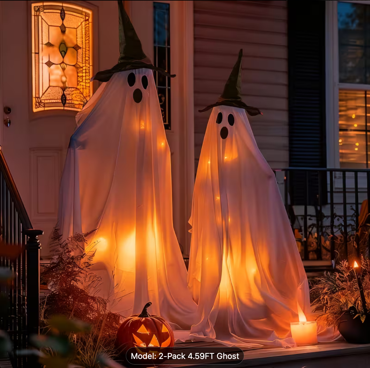 Light-Up Hanging Ghosts with Witch Hats – 2 Pack (4.59 ft)