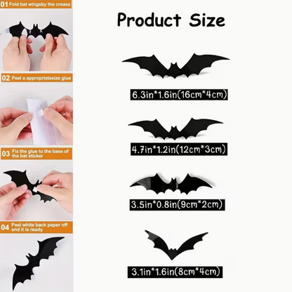148-Piece 3D Bat Decorations – Halloween Wall & Window Decor
