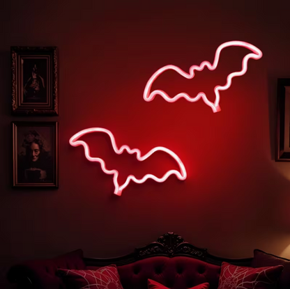 Bat LED Neon Sign – Gothic Wall Light for Halloween Decor