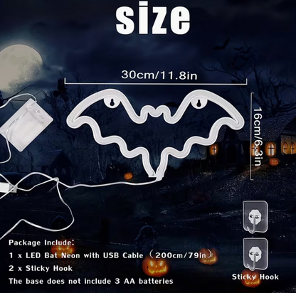 Bat LED Neon Sign – Gothic Wall Light for Halloween Decor