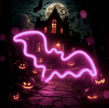 Bat LED Neon Sign – Gothic Wall Light for Halloween Decor