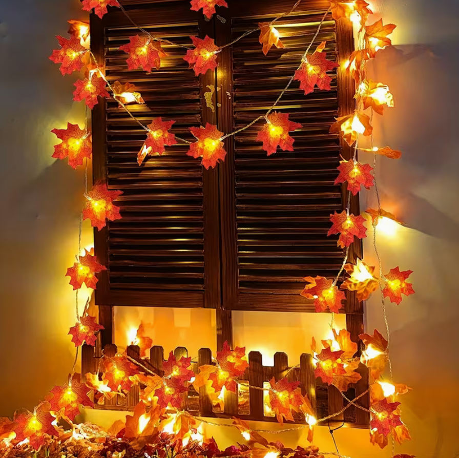 Lighted Maple Leaf Garland – LED Fall String Lights