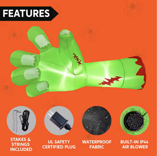 Glowing Green Inflatable Zombie Hand Halloween Decoration with LED Lights