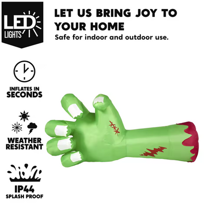 Glowing Green Inflatable Zombie Hand Halloween Decoration with LED Lights