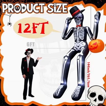 12-Foot Halloween Inflatable Sitting Skeleton Outdoor Decoration