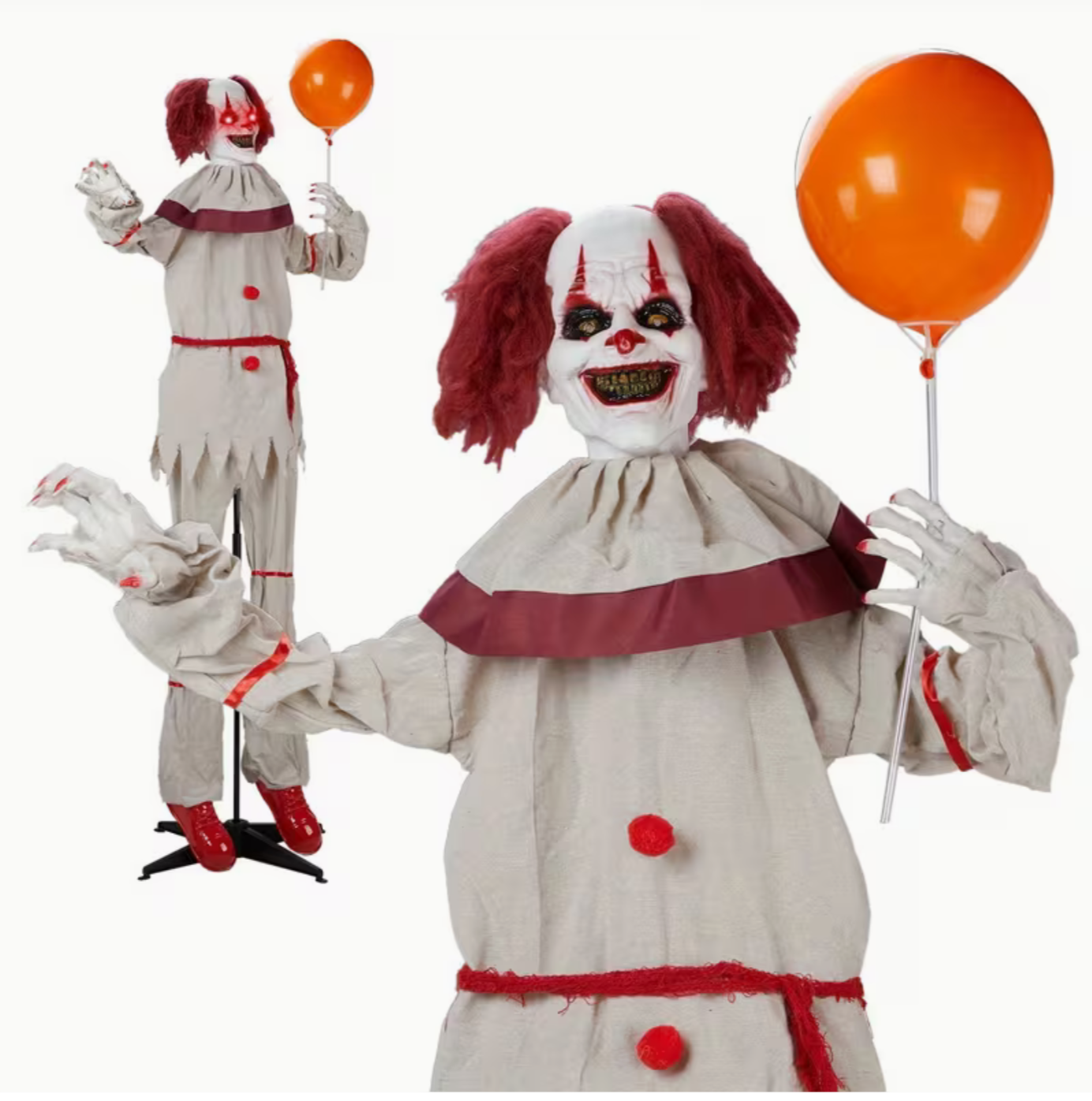 Halloween Animatronic Clown Standing Outdoor Halloween Decoration with Red Eyes, Scary Sounds 5.7FT