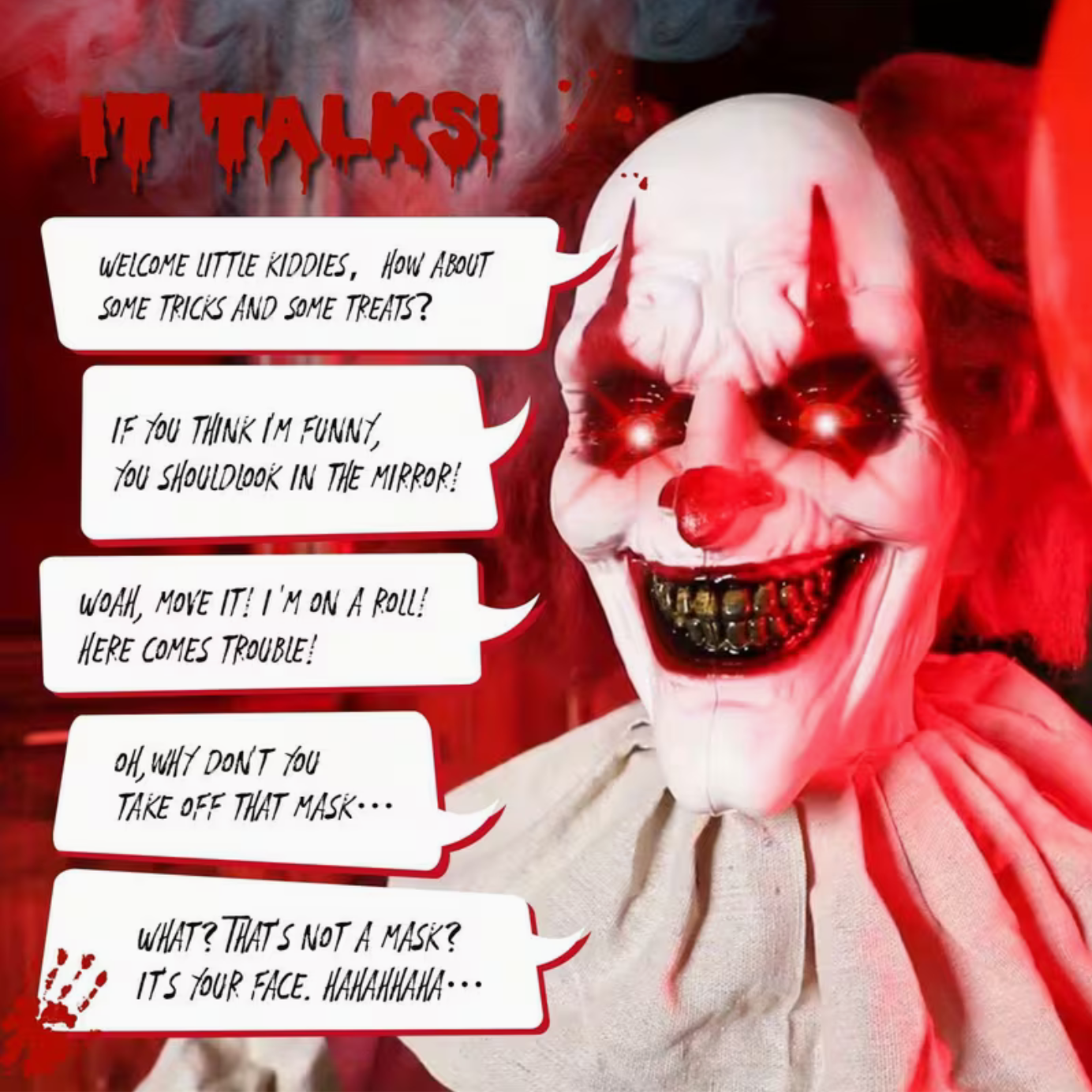 Halloween Animatronic Clown Standing Outdoor Halloween Decoration with Red Eyes, Scary Sounds 5.7FT