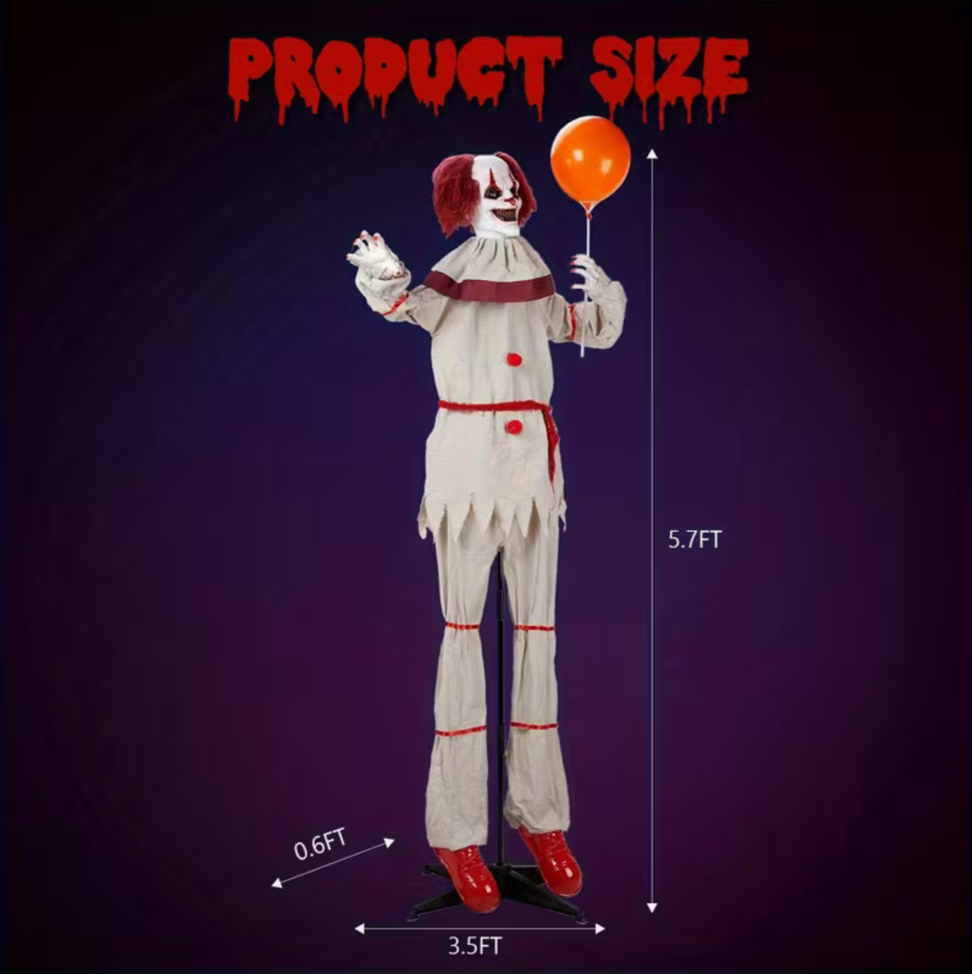 Halloween Animatronic Clown Standing Outdoor Halloween Decoration with Red Eyes, Scary Sounds 5.7FT